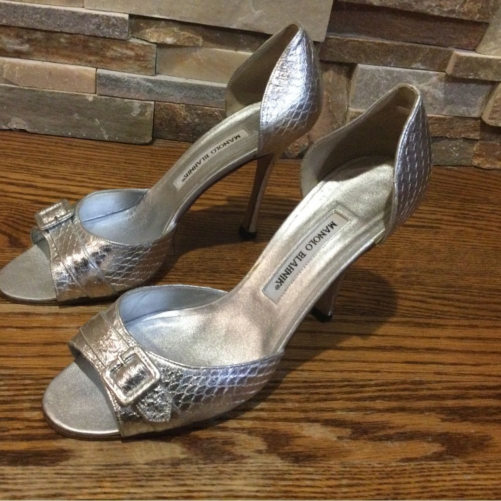 Monolo Blahnik Silver Python Embossed Leather D’o… - image 5